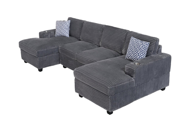 English Elm Multifunctional Corduroy Modular Sectional with Dual Chaise Cup Holders Living Room Dark Gray B2730S00072