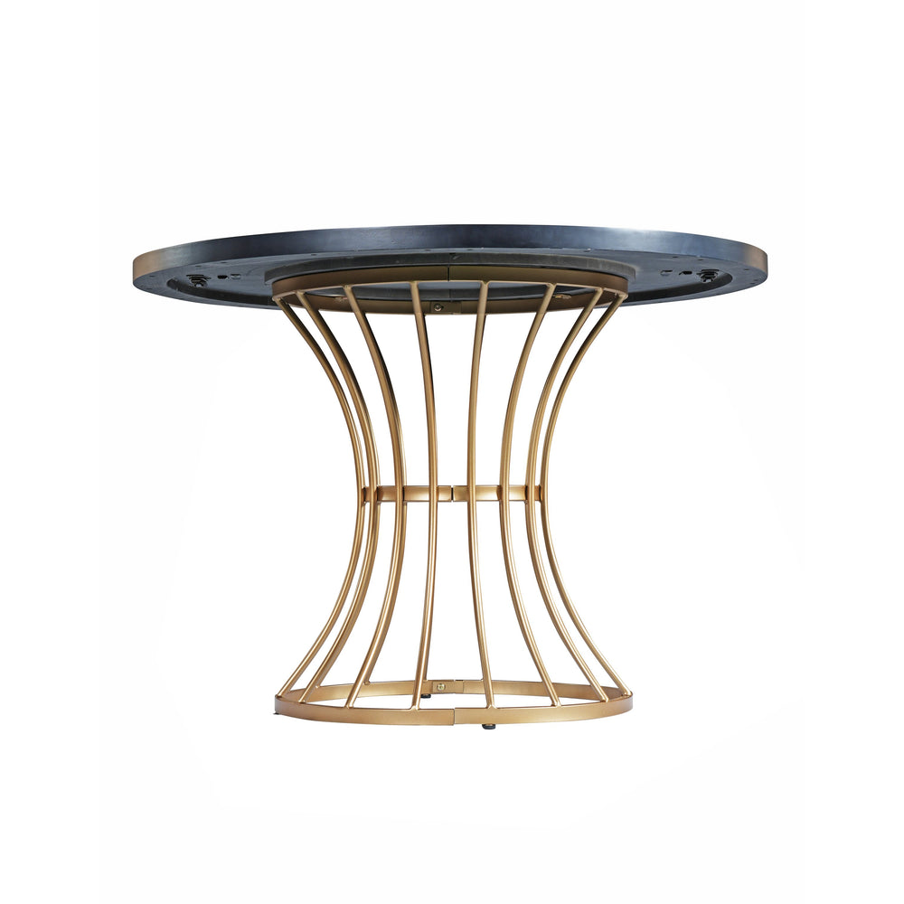 English Elm Black Oak 42" Round Dining Table with Oak Veneer Top, Scratch-Resistant Finish & Sturdy Iron Pedestal Base, Compact Rustic-Modern Piece N842P319125B