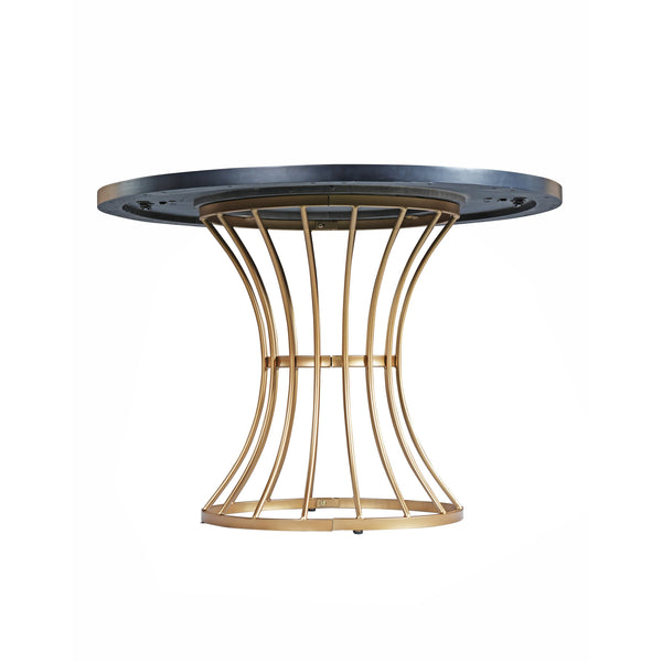 English Elm Black Oak 42" Round Dining Table with Oak Veneer Top, Scratch-Resistant Finish & Sturdy Iron Pedestal Base, Compact Rustic-Modern Piece N842P319125B