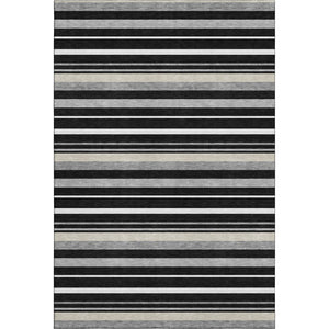 HomeRoots 9' X 12' Modern Black Ivory Gray Striped Area Rug – Washable, UV Protected, Family-Friendly Design 669900