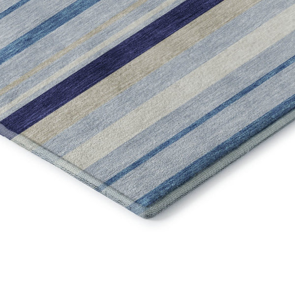 HomeRoots 5' Blue Ivory Beige Striped Washable Area Rug - Durable, UV Protected, Perfect for Any Room! 669903