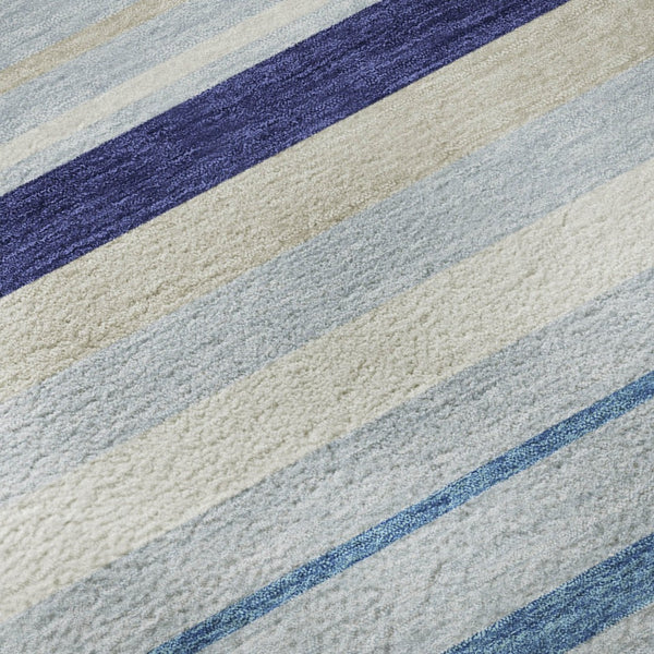 HomeRoots 8' Blue Ivory and Beige Striped Washable Round Rug – Durable, UV-Protected, Soft, Low-Maintenance Style 669904