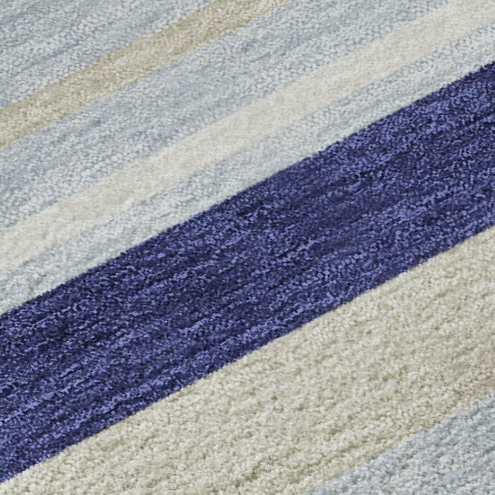 HomeRoots 8' Blue Ivory and Beige Striped Washable Round Rug – Durable, UV-Protected, Soft, Low-Maintenance Style 669904