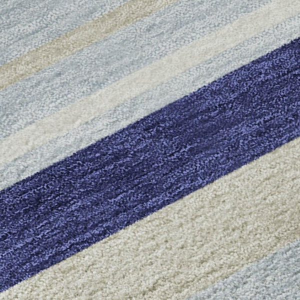 HomeRoots 8' Blue Ivory and Beige Striped Washable Round Rug – Durable, UV-Protected, Soft, Low-Maintenance Style 669904