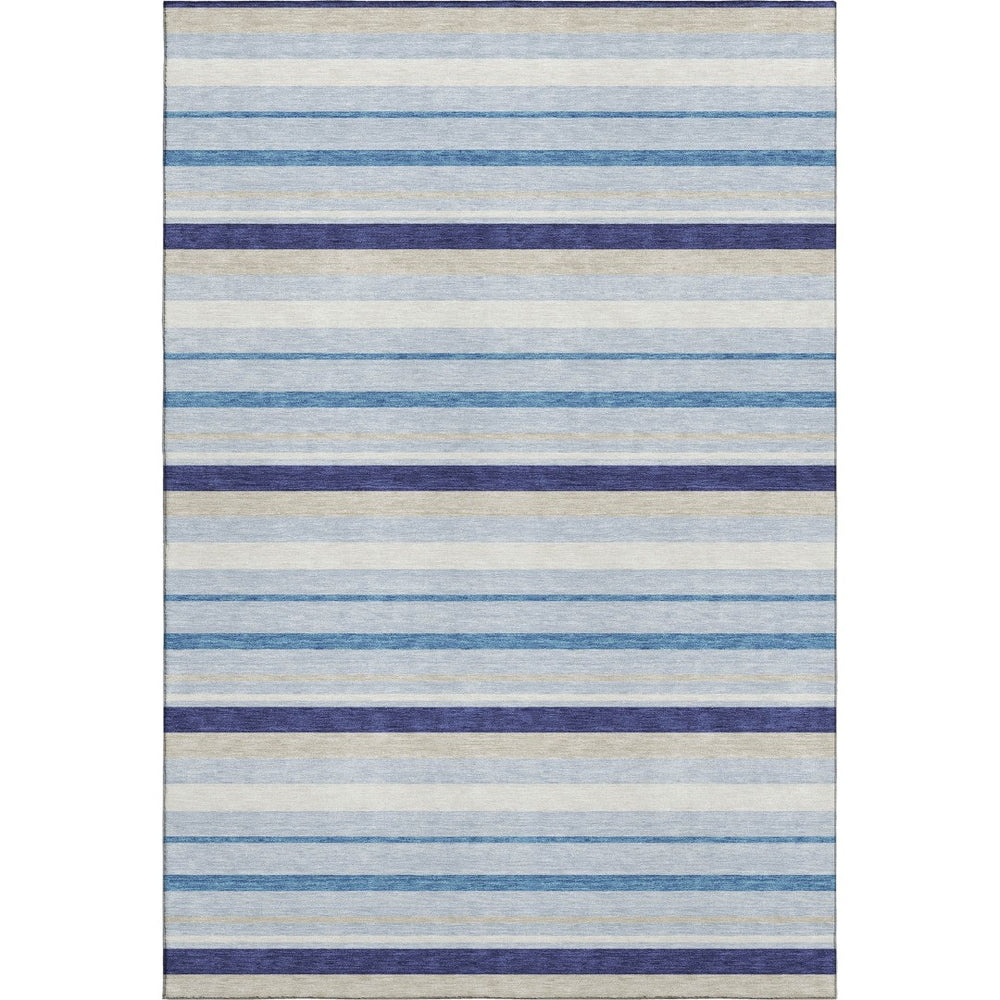 HomeRoots 8' X 10' Striped Area Rug in Blue, Ivory, and Beige – Washable, UV-Protected, Stylish & Durable Decor 669905
