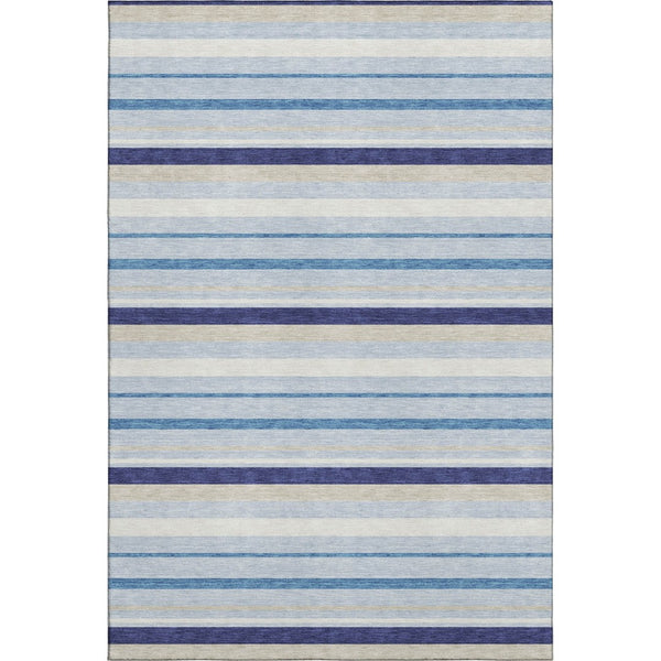 HomeRoots 8' X 10' Striped Area Rug in Blue, Ivory, and Beige – Washable, UV-Protected, Stylish & Durable Decor 669905
