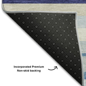 HomeRoots 8' X 10' Striped Area Rug in Blue, Ivory, and Beige – Washable, UV-Protected, Stylish & Durable Decor 669905