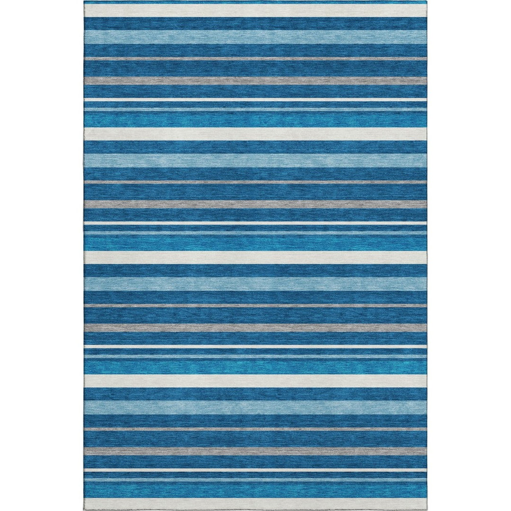 HomeRoots 9' Denim Blue, Ivory & Gray Striped Washable Area Rug - Durable, Stylish & UV Protected for Any Room 669912