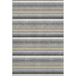 HomeRoots 5' X 8' Stylish Gray Gold Ivory Striped Area Rug - Washable, UV Protected, Perfect for High-Traffic Spaces 669915