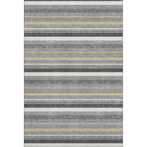 HomeRoots 8' X 10' Gray Gold Ivory Striped Washable Area Rug – Durable, UV Protected, Stain Resistant for Homes 669917