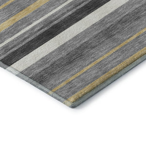 HomeRoots 9' X 12' Striped Gray Gold Ivory Area Rug - Washable, UV Protected, Durable & Stylish for Any Space! 669918