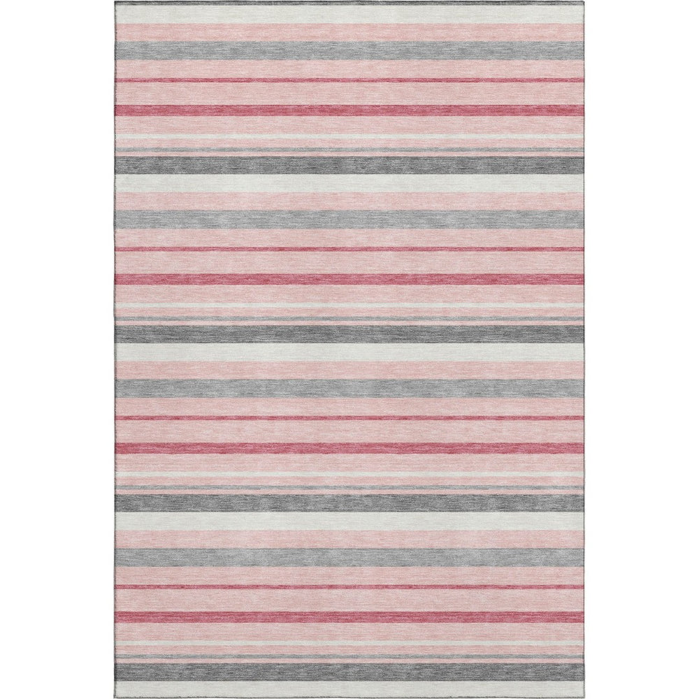 HomeRoots 5' X 8' Stylish Pink Ivory Gray Striped Washable Area Rug with UV Protection for Modern Homes 669921
