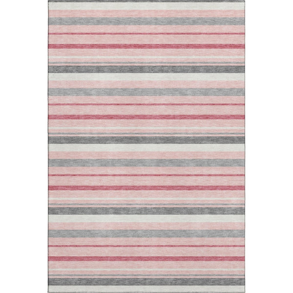 HomeRoots 8' X 10' Contemporary Pink, Ivory & Gray Striped Area Rug - Washable, Stain-Resistant, UV Protected! 669923
