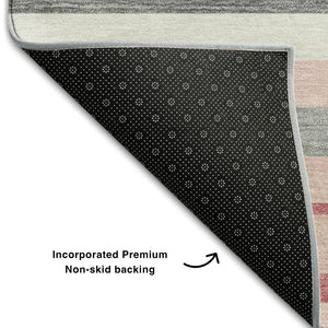 HomeRoots 8' X 10' Contemporary Pink, Ivory & Gray Striped Area Rug - Washable, Stain-Resistant, UV Protected! 669923