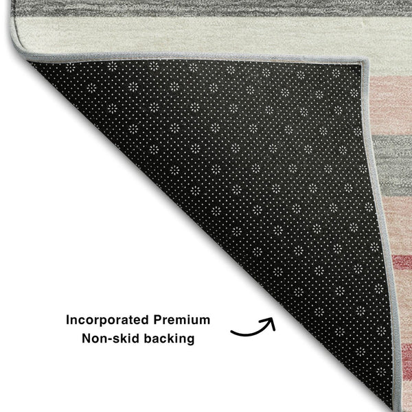 HomeRoots 8' X 10' Contemporary Pink, Ivory & Gray Striped Area Rug - Washable, Stain-Resistant, UV Protected! 669923