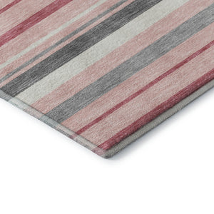HomeRoots 8' X 10' Contemporary Pink, Ivory & Gray Striped Area Rug - Washable, Stain-Resistant, UV Protected! 669923