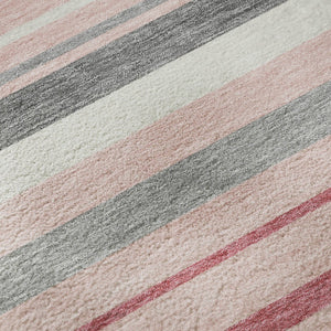 HomeRoots 8' X 10' Contemporary Pink, Ivory & Gray Striped Area Rug - Washable, Stain-Resistant, UV Protected! 669923