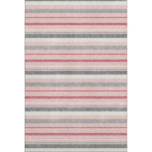 HomeRoots 9' X 12' Striped Washable Area Rug in Pink, Ivory, and Gray - UV Protected, Stain Resistant, Durable! 669924
