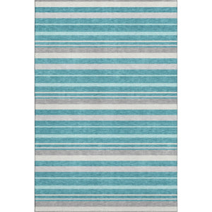 HomeRoots 10' X 14' Teal Ivory Gray Striped Area Rug - Durable, Washable, UV-Protected for Stylish Living Spaces 669931