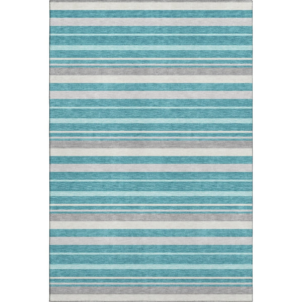 HomeRoots 10' X 14' Teal Ivory Gray Striped Area Rug - Durable, Washable, UV-Protected for Stylish Living Spaces 669931