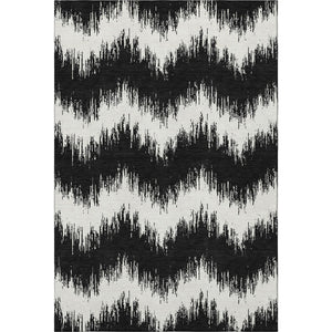 HomeRoots 5' X 8' Black And Ivory Chevron Area Rug - Washable, UV Protected, Modern Design for Easy Care 669933