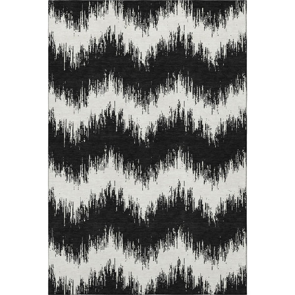 HomeRoots 5' X 8' Black And Ivory Chevron Area Rug - Washable, UV Protected, Modern Design for Easy Care 669933