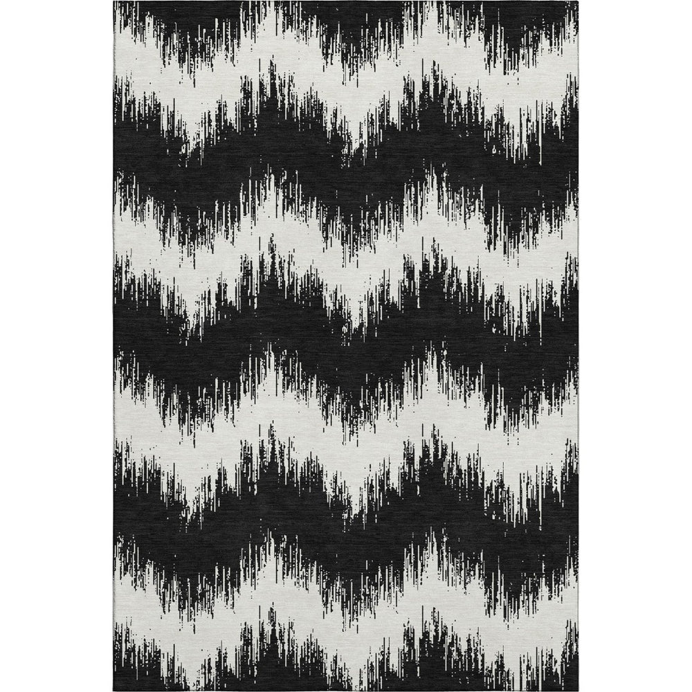 HomeRoots 10' X 14' Black And Ivory Chevron Area Rug - Washable, UV Protected, Stain-Resistant, Durable Design 669937