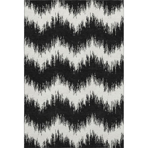 HomeRoots 10' X 14' Black And Ivory Chevron Area Rug - Washable, UV Protected, Stain-Resistant, Durable Design 669937