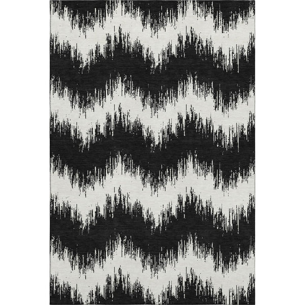HomeRoots 10' X 14' Black And Ivory Chevron Area Rug - Washable, UV Protected, Stain-Resistant, Durable Design 669937