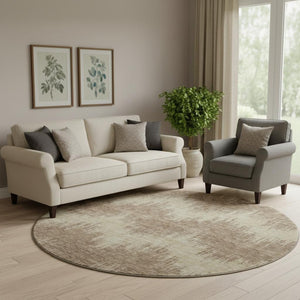 HomeRoots 8' Brown and Beige Chevron Round Rug - Washable, UV Protected, Durable & Stylish for Any Space 669940