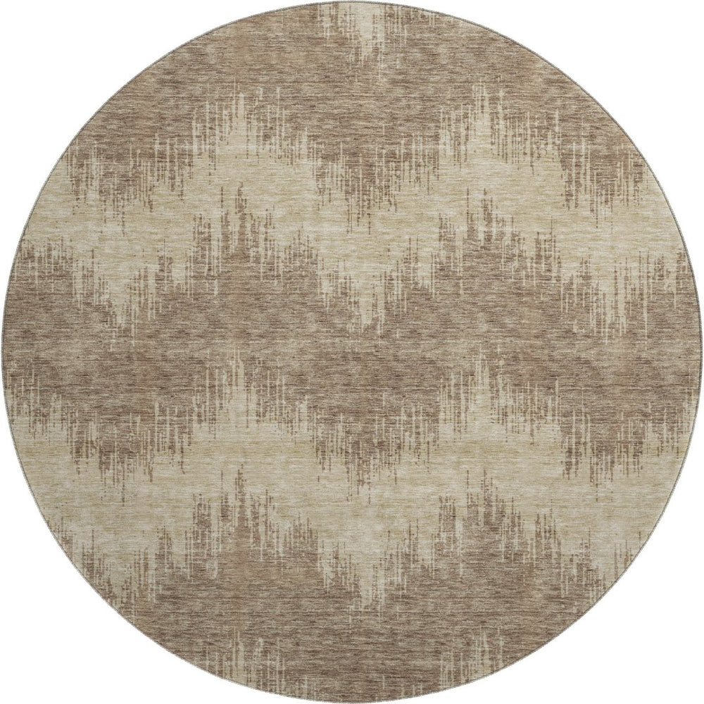 HomeRoots 8' Brown and Beige Chevron Round Rug - Washable, UV Protected, Durable & Stylish for Any Space 669940