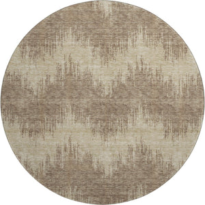 HomeRoots 8' Brown and Beige Chevron Round Rug - Washable, UV Protected, Durable & Stylish for Any Space 669940