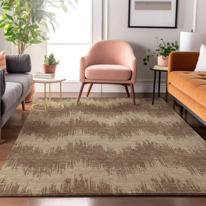 HomeRoots 9' X 12' Chevron Area Rug in Brown & Beige - Modern, Washable, UV-Protected, Stain-Resistant Design! 669942