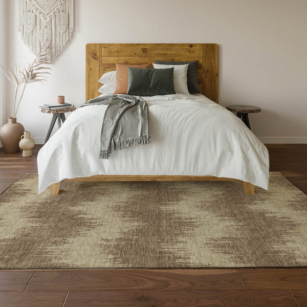 HomeRoots 9' X 12' Chevron Area Rug in Brown & Beige - Modern, Washable, UV-Protected, Stain-Resistant Design! 669942