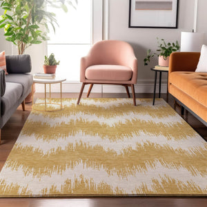 HomeRoots 8' X 10' Gold And Ivory Chevron Washable Area Rug - Stylish, Durable & UV-Protected for Homes! 669947