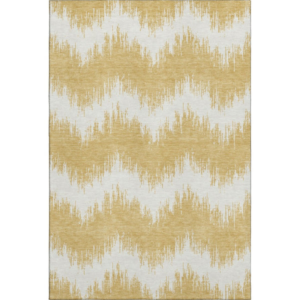 HomeRoots 8' X 10' Gold And Ivory Chevron Washable Area Rug - Stylish, Durable & UV-Protected for Homes! 669947