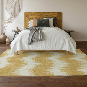 HomeRoots 8' X 10' Gold And Ivory Chevron Washable Area Rug - Stylish, Durable & UV-Protected for Homes! 669947