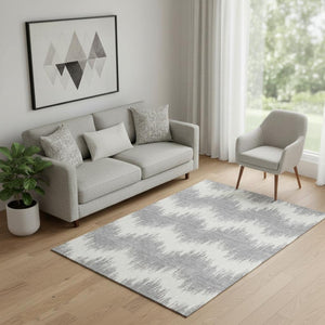 HomeRoots 5' X 8' Gray And Ivory Chevron Area Rug - Stylish, Washable, UV-Protected for Busy Homes & Pets 669951