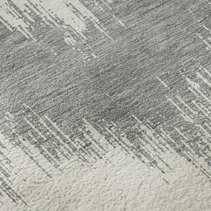 HomeRoots 8' Gray and Ivory Chevron Round Rug - Washable, UV-Protected, Durable for High-Traffic Homes 669952