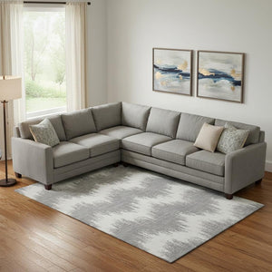 HomeRoots 8' X 10' Gray And Ivory Chevron Area Rug – Durable, Washable, UV Protected for Stylish Everyday Living 669953