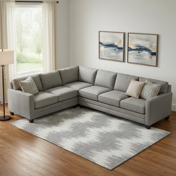 HomeRoots 8' X 10' Gray And Ivory Chevron Area Rug – Durable, Washable, UV Protected for Stylish Everyday Living 669953