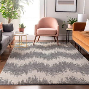 HomeRoots 8' X 10' Gray And Ivory Chevron Area Rug – Durable, Washable, UV Protected for Stylish Everyday Living 669953