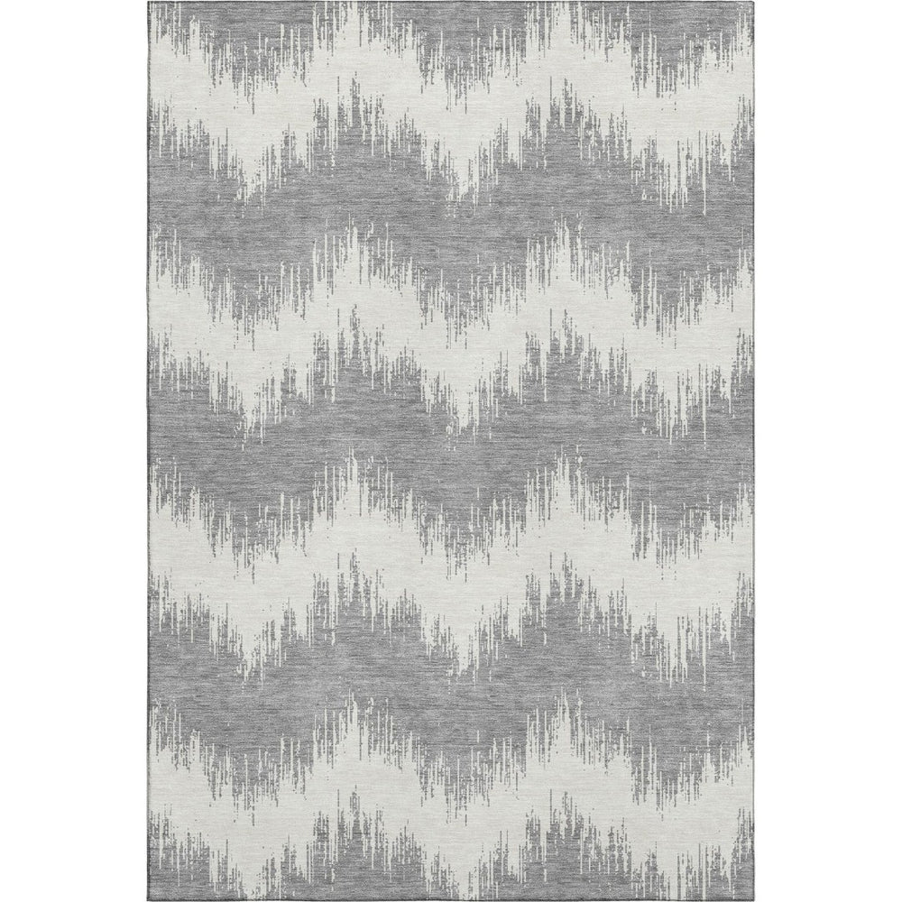HomeRoots 8' X 10' Gray And Ivory Chevron Area Rug – Durable, Washable, UV Protected for Stylish Everyday Living 669953