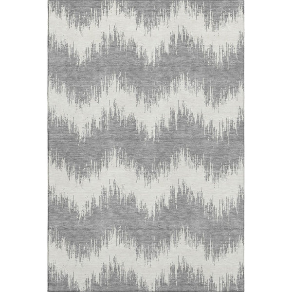 HomeRoots 8' X 10' Gray And Ivory Chevron Area Rug – Durable, Washable, UV Protected for Stylish Everyday Living 669953