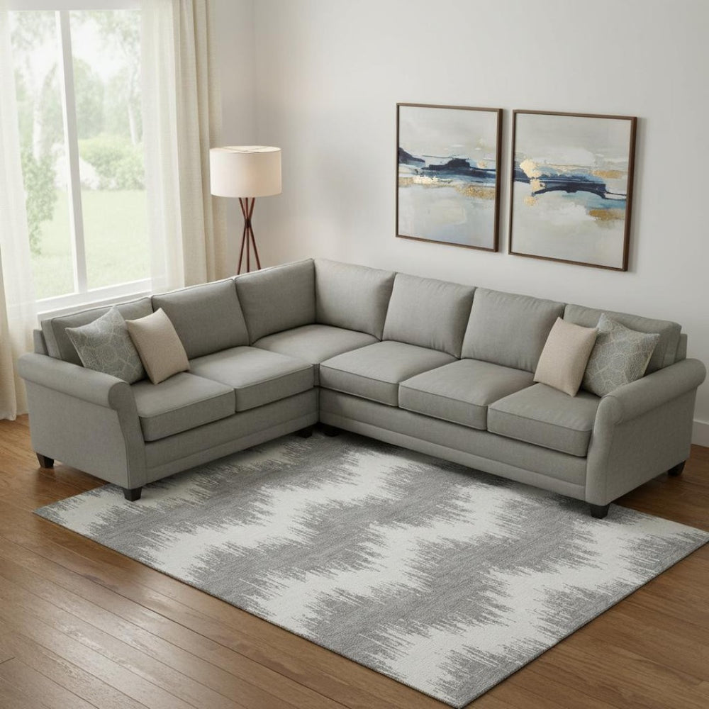 HomeRoots 9' X 12' Gray And Ivory Chevron Area Rug - Durable, Washable, UV-Protected for High-Traffic Spaces 669954