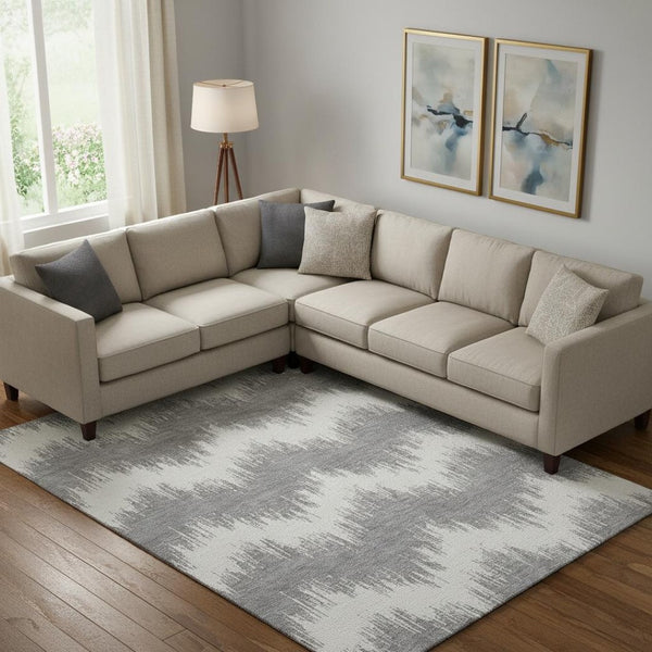 HomeRoots 10' X 14' Gray and Ivory Chevron Area Rug - Washable, UV Protected, Durable & Stylish for Homes 669955