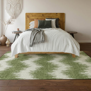 HomeRoots 9' X 12' Green Chevron Washable Area Rug with UV Protection - Durable, Stylish, and Easy to Clean! 669960