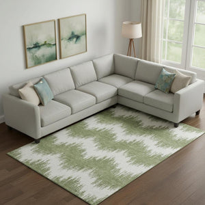 HomeRoots 10' X 14' Green And Ivory Chevron Area Rug - Stylish, Washable, UV-Protected for Busy Homes 669961