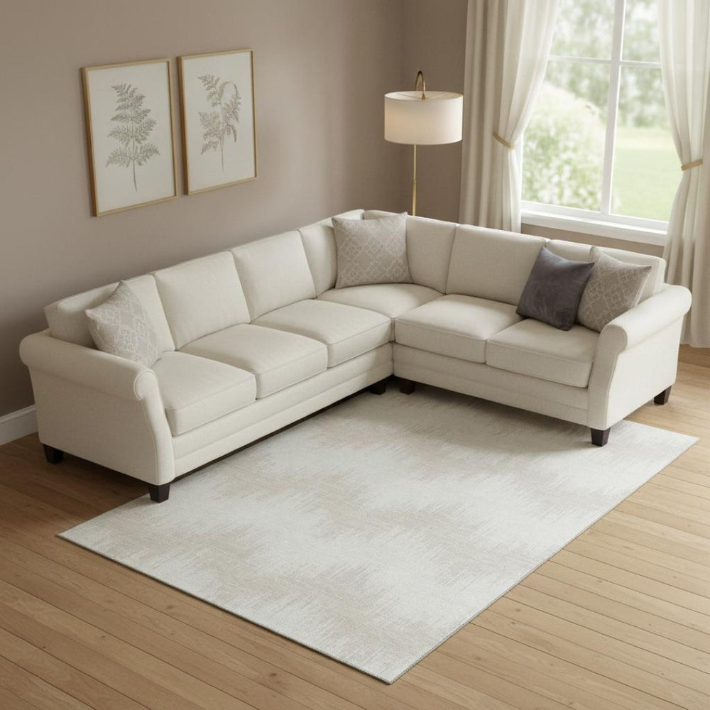 HomeRoots 8' X 10' Ivory and Beige Chevron Area Rug with Stain Resistance, UV Protection & Easy Care for Homes 669965