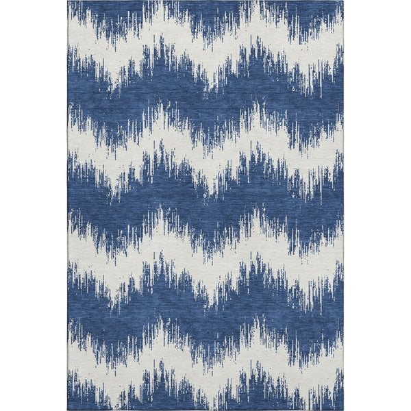 HomeRoots 5' X 8' Navy Blue Chevron Area Rug - Washable, UV Protected, Stain-Resistant for High-Traffic Homes 669969